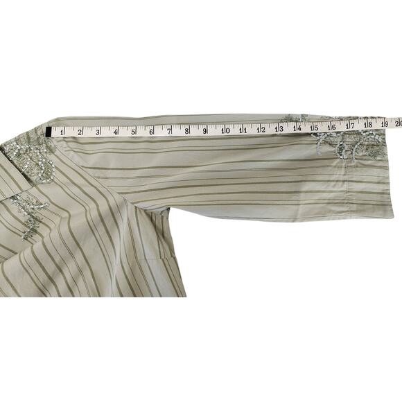 Christopher & Banks Green striped embroidered Buttoned Up Blouse W Size Small - Picture 6 of 10